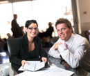 person talking to invester